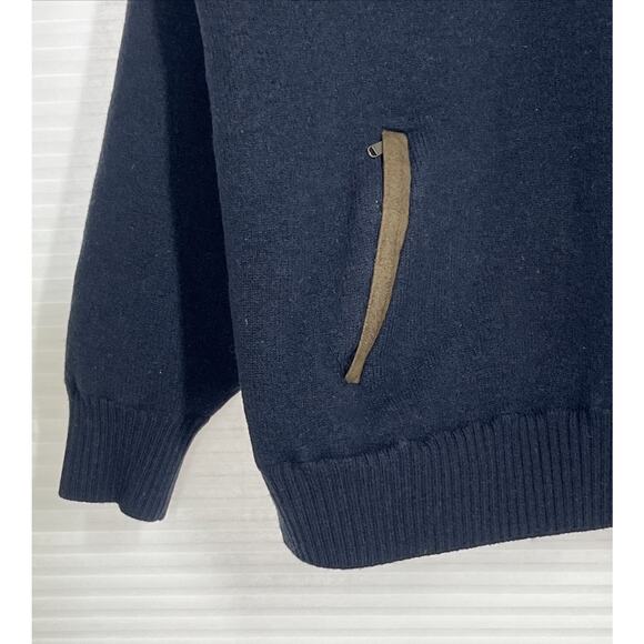 Orvis Wool Lined Windproof Sweater Mens XXL 1/4 Zip Navy Shoulder Patches Elbow - Picture 10 of 16